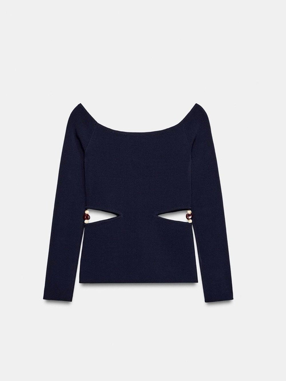 Zara Navy Off-the-Shoulder Cutout Sweater with Button Detail - Picture 6 of 6